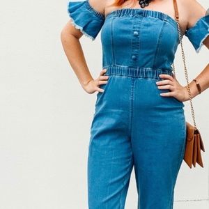 Venus ruffle arm denim jumpsuit